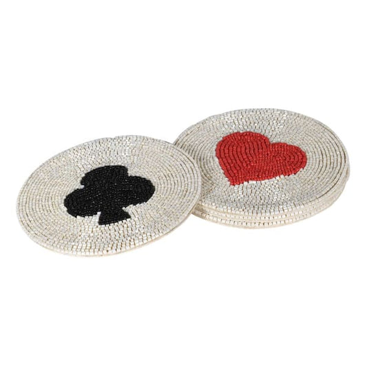 Handmade Beaded Round Coaster Set – Cotton Fabric & Playing Card Design - Your Home Interiors - House & Home
