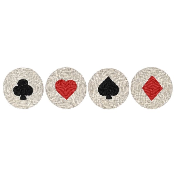 Handmade Beaded Round Coaster Set – Cotton Fabric & Playing Card Design - Your Home Interiors - House & Home