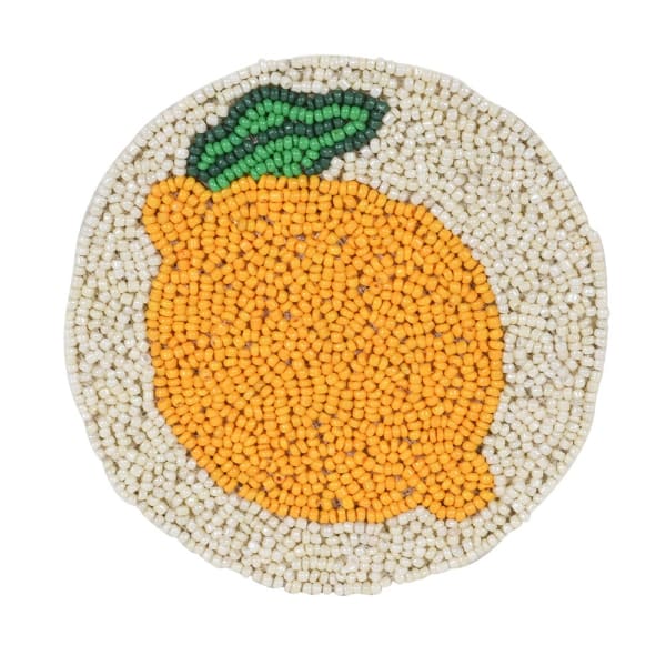 Handmade Beaded Round Coaster Set – Cotton Fabric & Lemon Motif - Your Home Interiors - House & Home