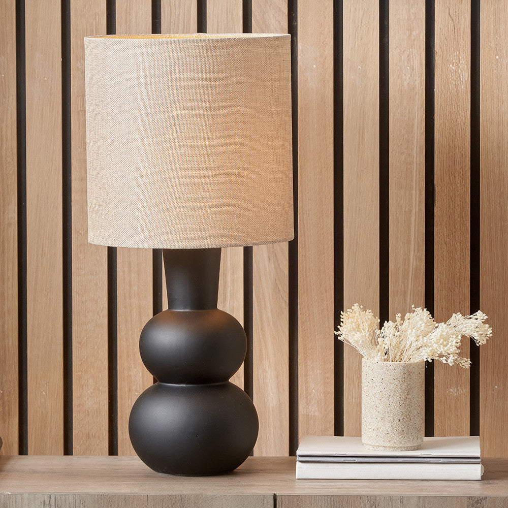 Modern Black Ceramic Table Lamp – Matte Base & Linen Shade - 