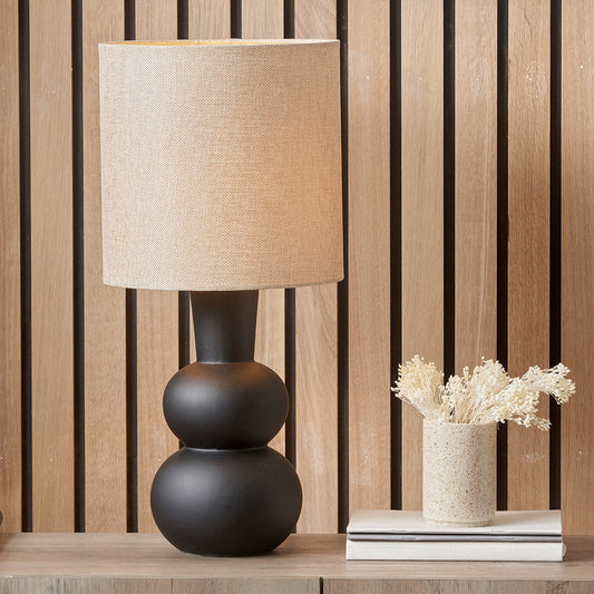Modern Black Ceramic Table Lamp – Matte Base & Linen Shade - 