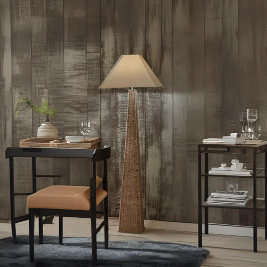 Rustic Natural Rattan Floor Lamp – Handwoven Base & Tapered Shade  