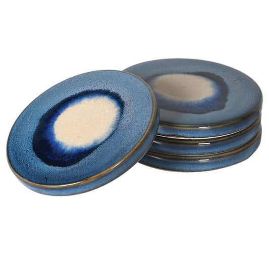 Handcrafted Blue Ceramic Round Coaster Set – Glazed Finish & Artistic Design - Your Home Interiors - House & Home