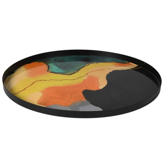 Modern Black Iron Round Tray – Artistic Mirrored Surface & Sleek Frame - Your Home Interiors -  House & Home