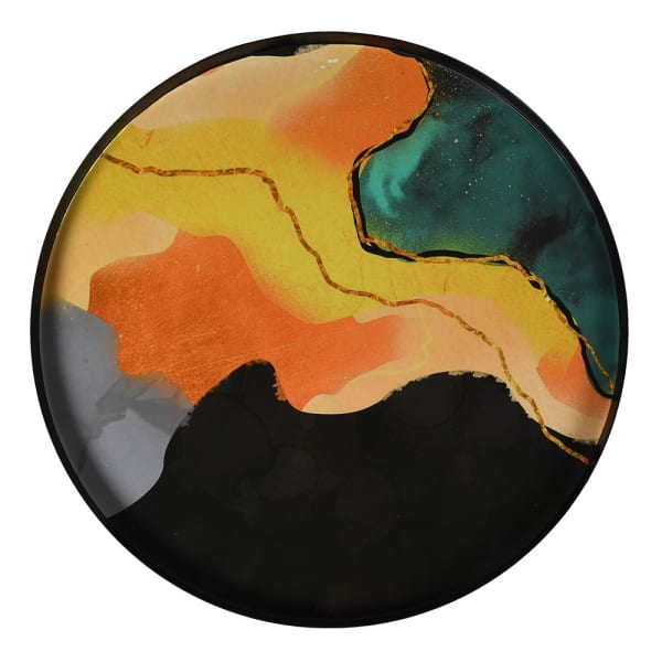 Modern Black Iron Round Tray – Artistic Mirrored Surface & Sleek Frame - Your Home Interiors -  House & Home