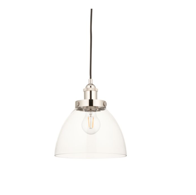 Modern Bright Nickel & Clear Glass Pendant Light – Sleek Dome Shade - Your Home Interiors