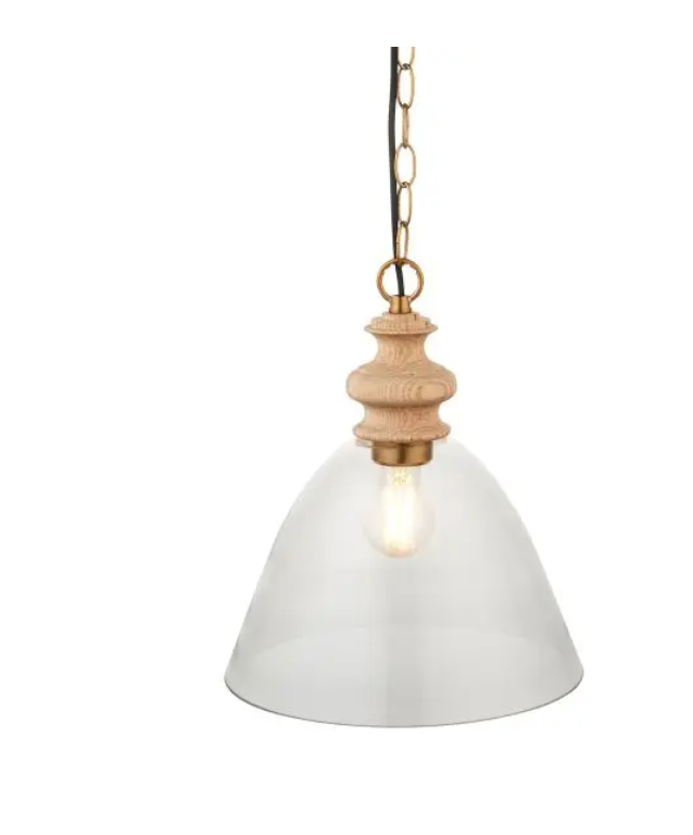Rustic Natural Ash Pendant Light – Glass Shade & Steel Chain Suspension