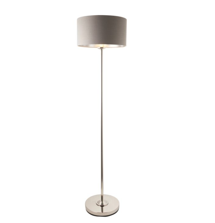 Modern Bright Nickel Floor Lamp – Steel Frame & Fabric Shade - Decor Interiors