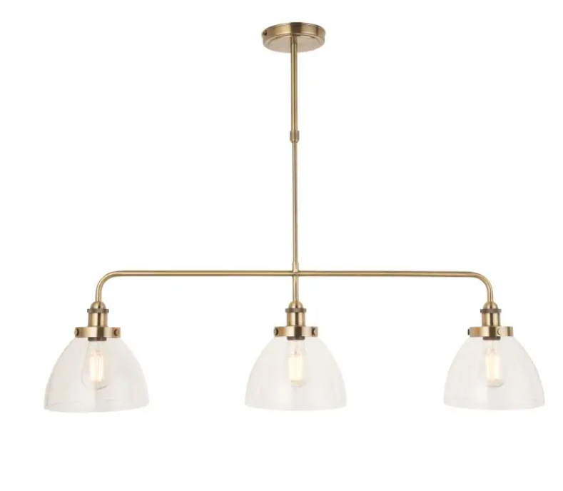 Vintage Antique Brass & Clear Glass Pendant Light – 3 Light Linear Fixture - Your Home Interiors