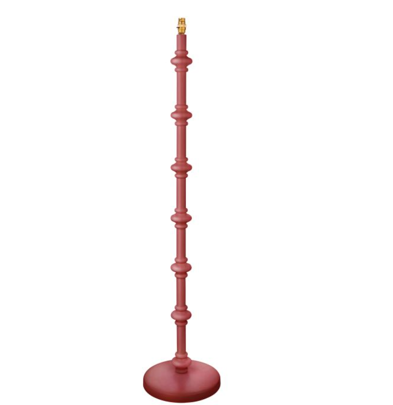 Elegant Satin Pink Wooden Floor Lamp – Classic Turned Design & Brass Accents - Decor Interiors