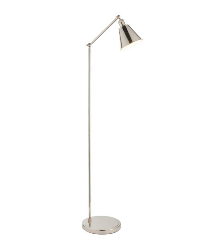 Modern Bright Nickel Steel Floor Lamp – Adjustable Arm & Sleek Design - Decor Interiors