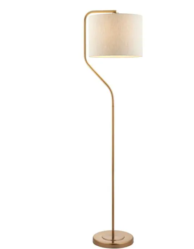 Elegant Brushed Aged Brass Floor Lamp – Fabric Shade & Steel Frame - Decor Interiors