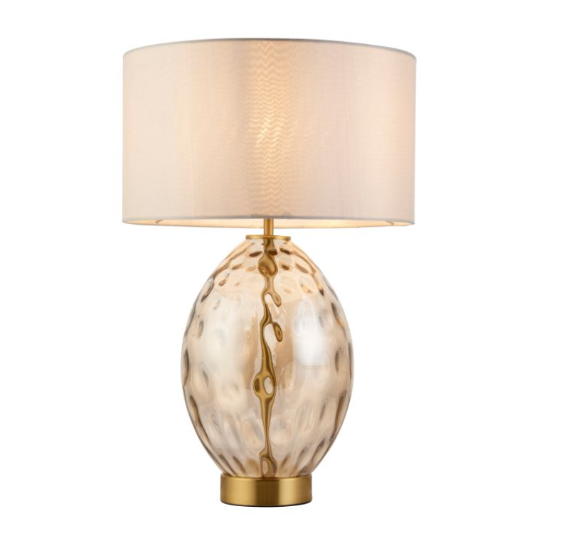 Rustic Champagne Glass Table Lamp with Fabric Shade – Elegant Modern Lighting  - 