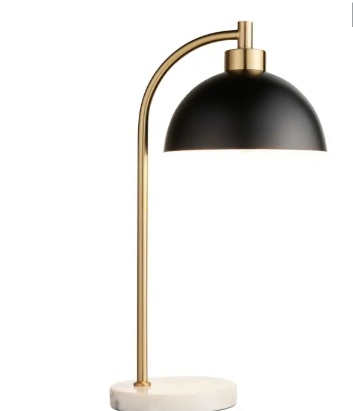 Modern Matt Black Table Lamp – Arched Steel Frame & Marble Base - 