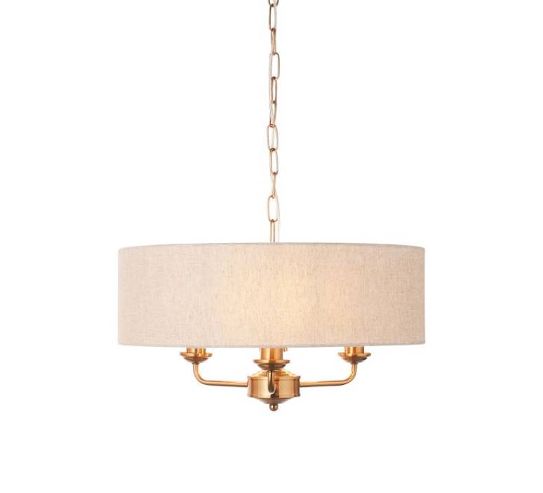 Classic Vintage Brass Pendant Light – Fabric Shade & Steel Frame