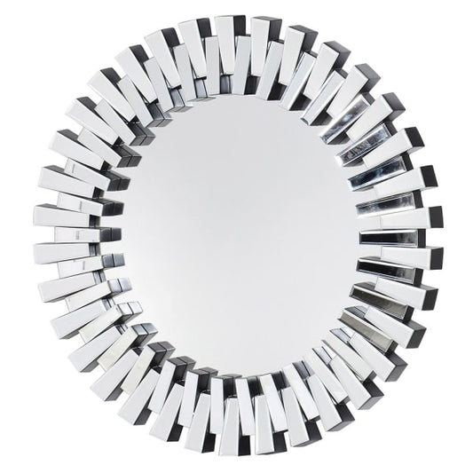 Modern Silver Geometric Round Mirror – Beveled Glass & 3D Design - Your Home Interiors - House & Home