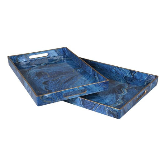 Elegant Blue Marble Effect Plastic Serving Tray Set – Gold Trim & Glossy Finish Your Home Interiors -  House & Home
