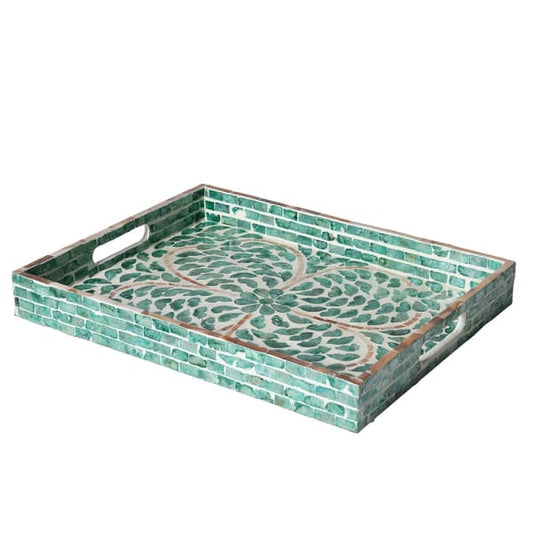 Rustic Green Mosaic Pattern Serving Tray – Nature Inspired Design & Gold Accents - Your Home Interiors -  House & Home