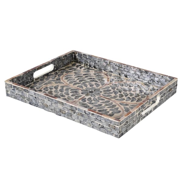 Rustic Grey Mosaic Pattern Serving Tray – Capiz Inlay & Gold Accents - Your Home Interiors - House & Home