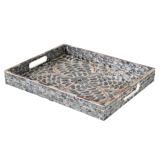 Rustic Grey Mosaic Pattern Serving Tray – Capiz Inlay & Gold Accents - Your Home Interiors - House & Home