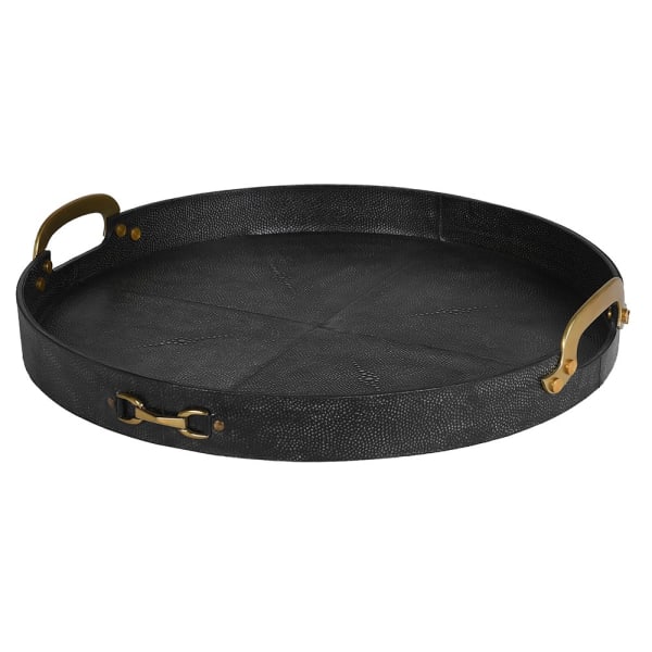 Elegant Design Black Leather Round Tray – Gold Aluminium Handles - Your Home Interiors -  House & Home