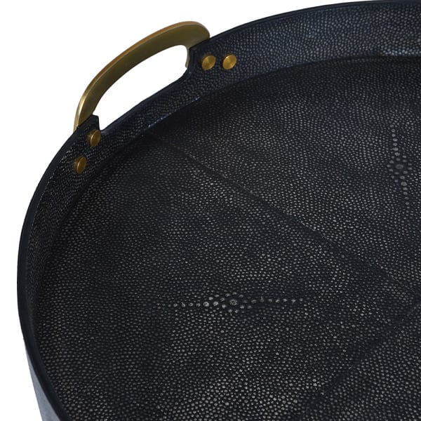 Elegant Design Black Leather Round Tray – Gold Aluminium Handles - Your Home Interiors -  House & Home