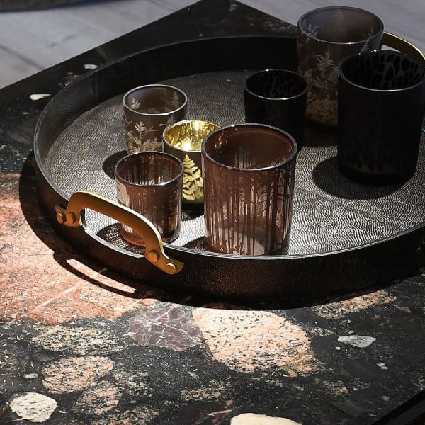 Elegant Design Black Leather Round Tray – Gold Aluminium Handles - Your Home Interiors -  House & Home