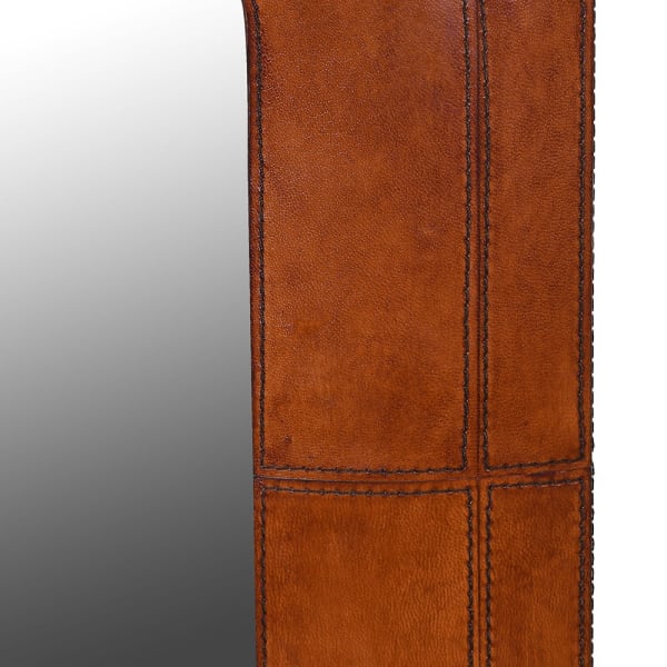 Vintage Brown Leather Framed Wall Mirror – Arched Design & Timeless Appeal