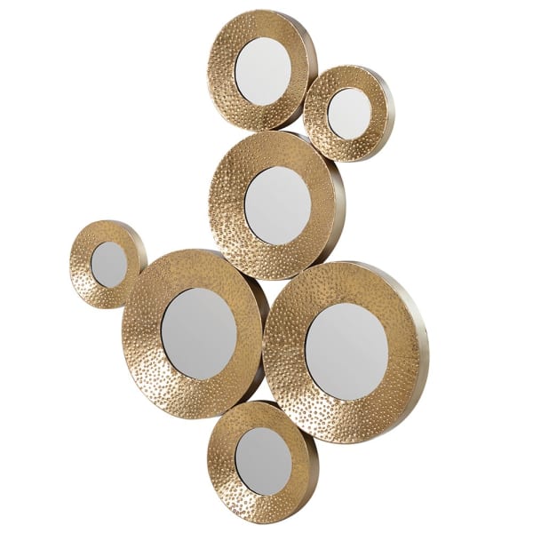 Modern Gold Hammered Multi-Circle Wall Mirror – Textured Iron Frame & Mirrored Accents - Your Home Interiors - House & Home