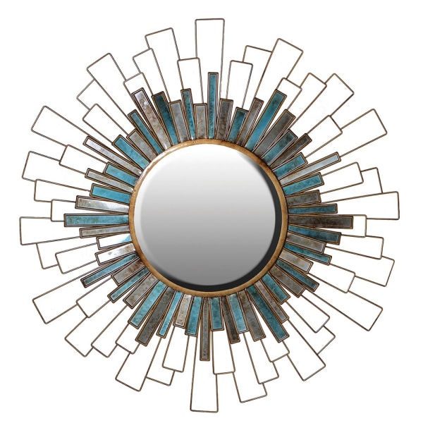 Antique Blue & Gold Sunburst Wall Mirror – Statement Decor with Glass Accents - Your Home Interiors - House & Home