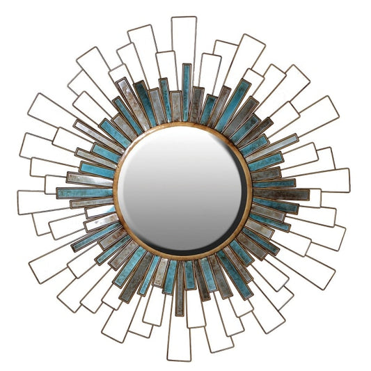 Antique Blue & Gold Sunburst Wall Mirror – Statement Decor with Glass Accents - Your Home Interiors - House & Home