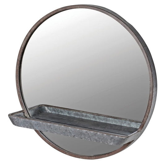 Industrial Grey Iron Round Wall Mirror – Built In Shelf & Rustic Design - Your Home Interiors - House & Home