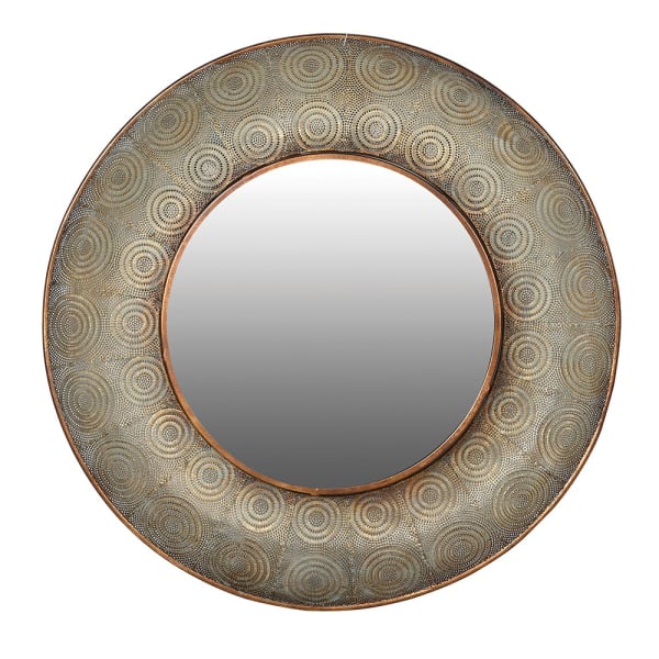 Elegant Gold Iron Round Wall Mirror – Embossed Metal Frame & Vintage Design - Your Home Interiors - House & Home
