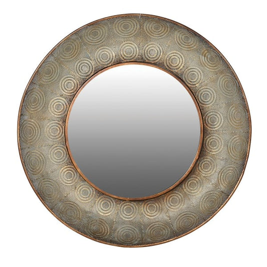 Elegant Gold Iron Round Wall Mirror – Embossed Metal Frame & Vintage Design - Your Home Interiors - House & Home