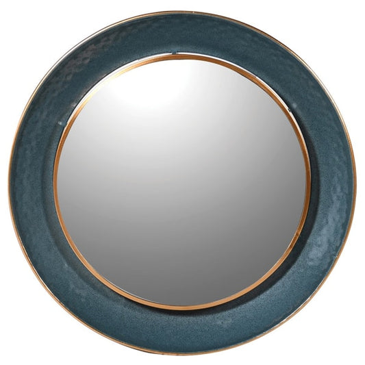 Elegant Blue & Gold Round Wall Mirror – Iron Frame & Modern Design - Your Home Interiors - House & Home
