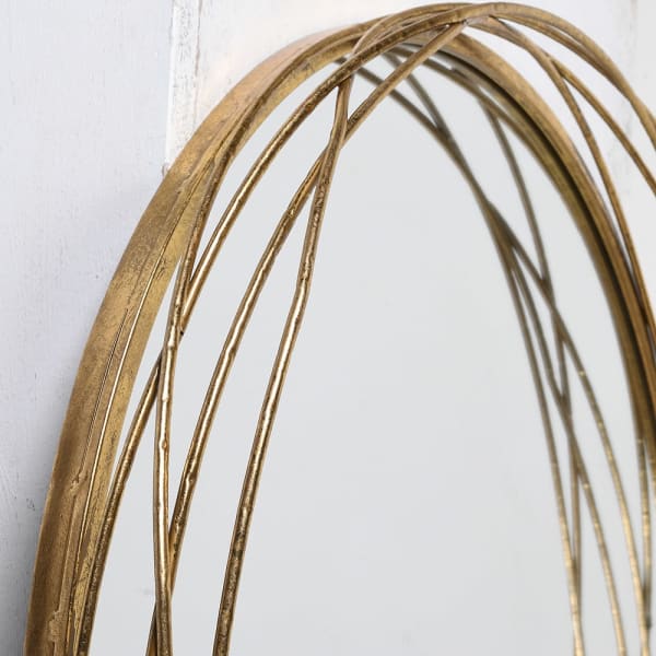 Contemporary Gold Wireframe Round Wall Mirror – Artistic Iron Design - Your Home Interiors - House & Home