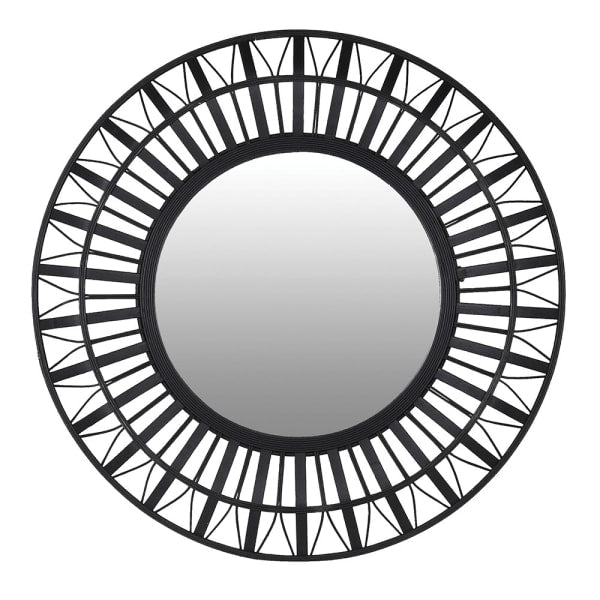 Industrial Black Metal & Bamboo Round Mirror – Geometric Frame & Bold Design - Your Home Interiors - House & Home