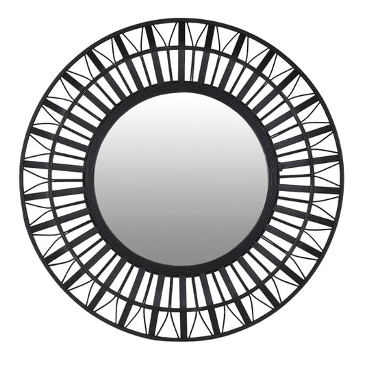 Industrial Black Metal & Bamboo Round Mirror – Geometric Frame & Bold Design - Your Home Interiors - House & Home