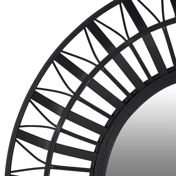 Industrial Black Metal & Bamboo Round Mirror – Geometric Frame & Bold Design - Your Home Interiors - House & Home