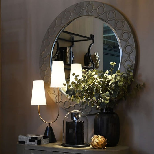 Sophisticated Leather Framed Round Mirror – Embossed Design & Large Size - Your Home Interiors - House & Home