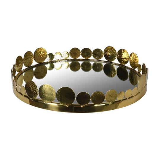 Elegant Gold Mirrored Round Serving Tray – Stainless Steel Frame & Hammered Accents - Your Home Interiors - House & Home