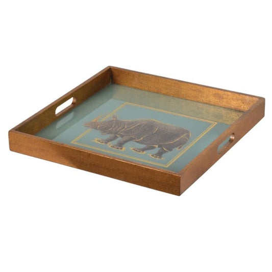 Decorative Rhino Print Glass Serving Tray – Gold Accents & Timeless Appeal - Your Home Interiors - House & Home
