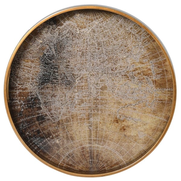 Elegant Brown Marble Effect Round Serving Tray – Glass Top & Cut Out Handles - Your Home Interiors - House & Home