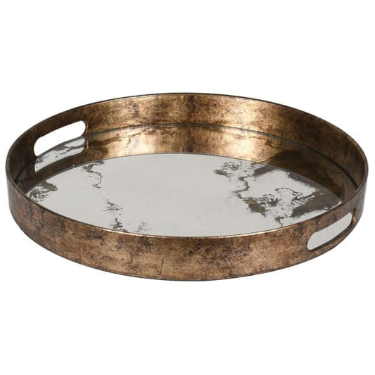 Antique Gold Mirrored Round Serving Tray – Glass Surface & Vintage Finish - Your Home Interiors - House & Home