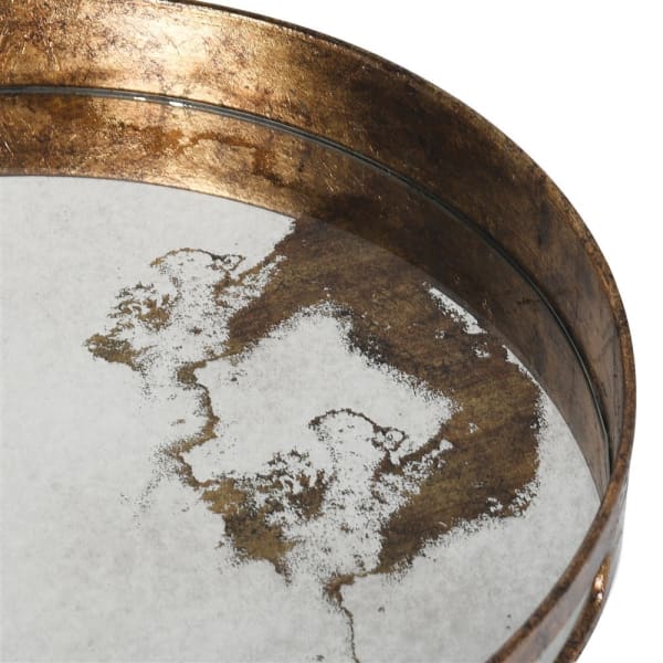 Antique Gold Mirrored Round Serving Tray – Glass Surface & Vintage Finish - Your Home Interiors - House & Home
