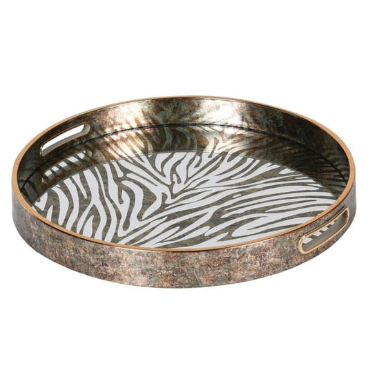 Luxury Zebra Print Round Serving Tray – Glass Top & Elegant Gold Detailing - Your Home Interiors - House & Home