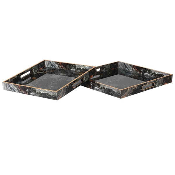 Luxury Black Marble Effect Serving Tray Set – Glass Top & Elegant Gold Detailing - Your Home Interiors - House & Home