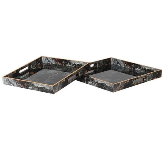Luxury Black Marble Effect Serving Tray Set – Glass Top & Elegant Gold Detailing - Your Home Interiors - House & Home