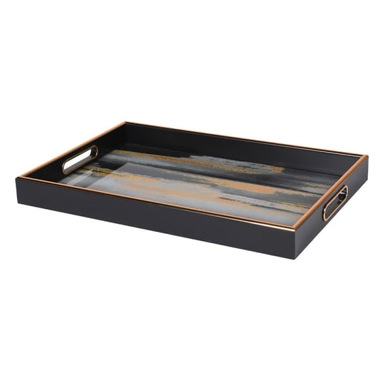 Stylish Black & Gold Glass Serving Tray – Abstract Design & Sleek Finish - Your Home Interiors - House & Home