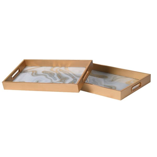 Elegant Gold & White Abstract Glass Serving Tray Set – Modern & Versatile Design - Your Home Interiors - House & Home